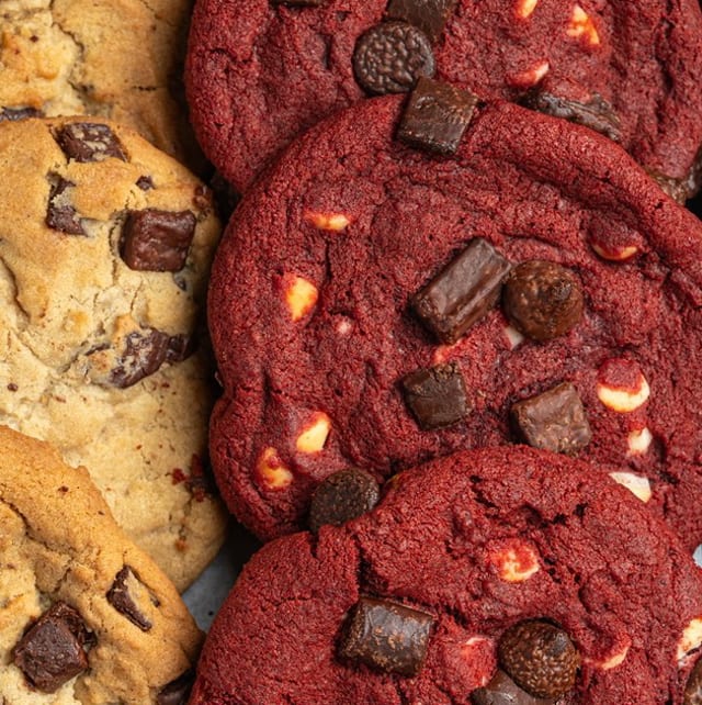 Jumbo Red Velvet Chocolate Chip Cookie.