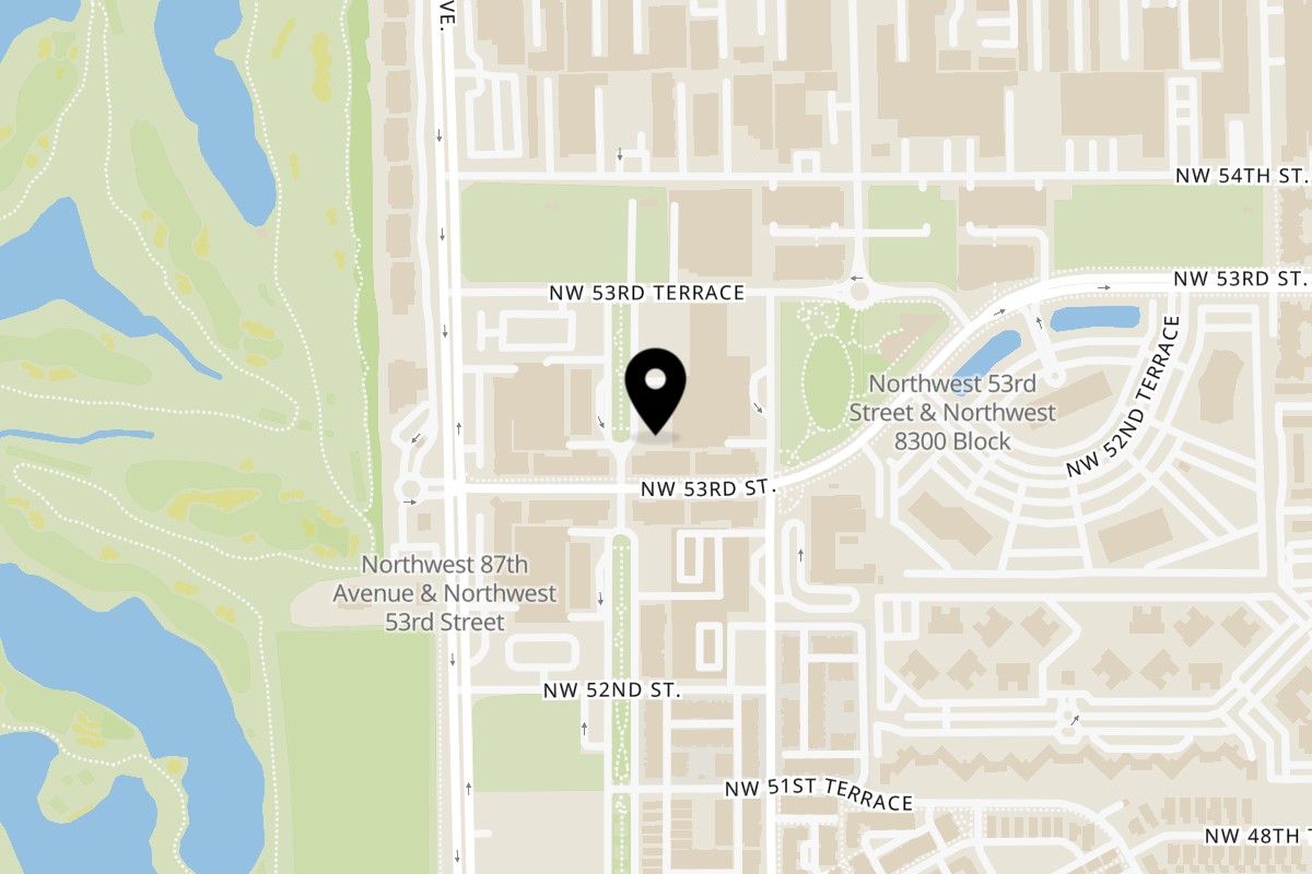 Map showing the location of Adriano's Italian Sandwiches Doral on 8455 NW 53rd St in Doral